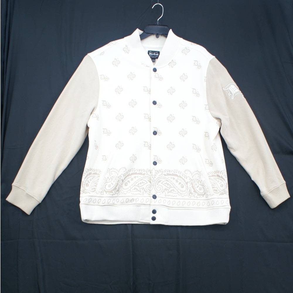 Dogg Supply by Snoop Dogg Mens Paisley Varsity Bomber Jacket Cream Tan XL